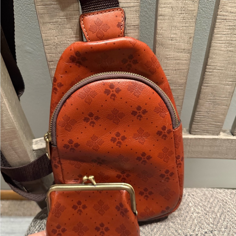 Patricia Nash-Brown Slingback Bag with Coin Purse in Signature print.